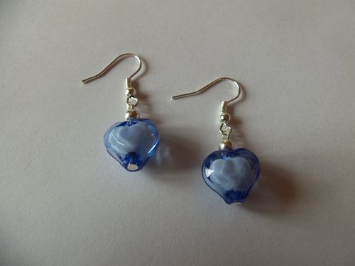 Boucles d'oreilles coeur bleu