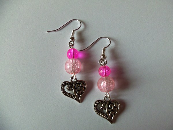 Boucles d'oreilles coeur et perles roses