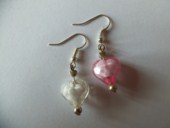 Boucles d'oreilles coeur rose et blanc