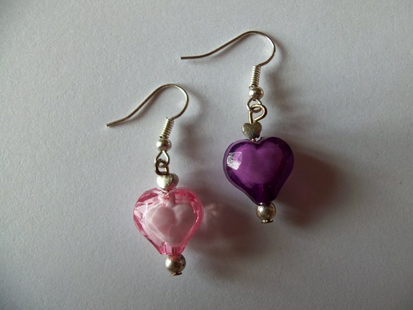 Boucles d'oreilles coeur rose et violet