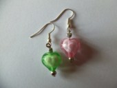 Boucles d'oreilles coeur rose et vert