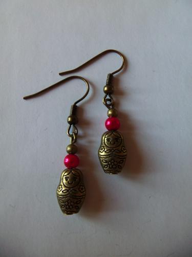 Boucles d'oreilles poupées russes roses