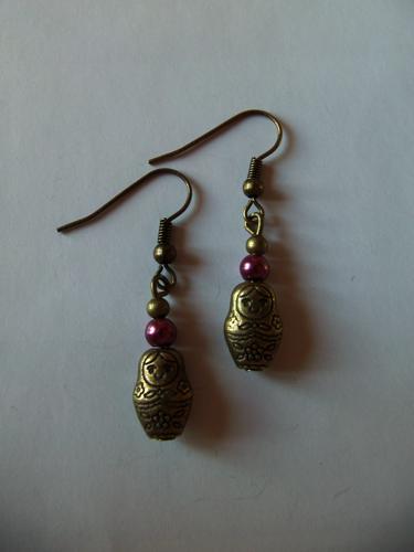 Boucles d'oreilles poupées russes violettes